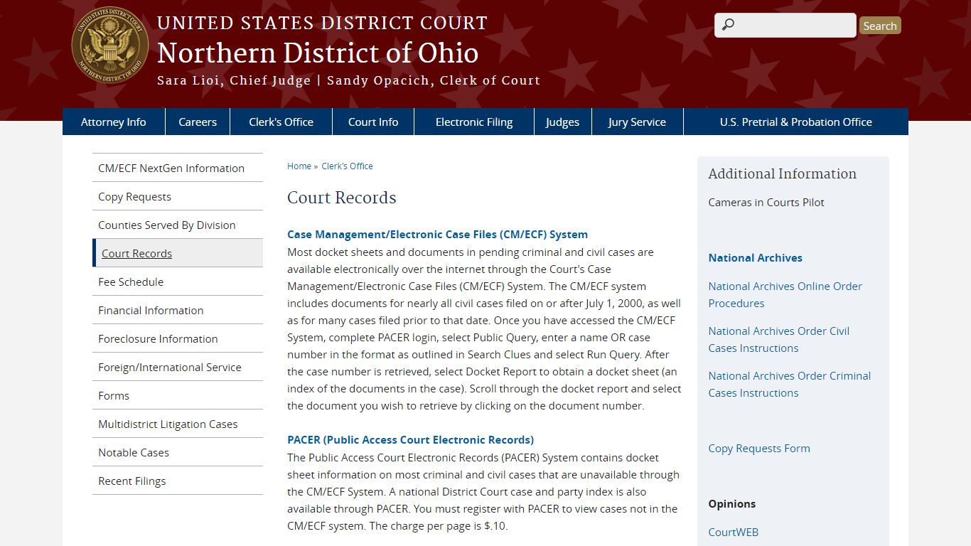 Court Records | Northern District of Ohio | United States District Court